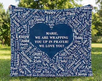 Wrapping You Up In Prayer Blanket To Show Support to Loved One, Faith Based Thinking of You Gift Personalized With Names