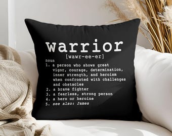 Warrior Definition Pillow: Inspirational Faux Suede Cushion