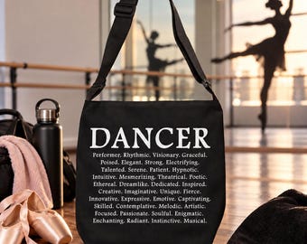 Dancer Traits Adjustable Tote Bag With Pockets, Ballet Bag, Ballerina Gift, Dance Teacher Gift, Dance Tote, Ballet Gift, Dancer Shoulder Bag