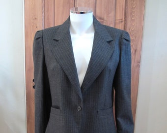 Vintage 90s Pure Wool Charcoal Pinstripe Blazer