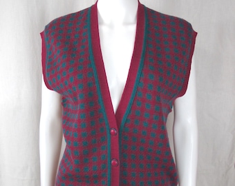 Vintage 80s Pendleton Houndstooth Dark Teal/Raspberry Sweater Vest