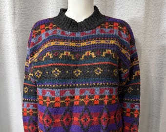80s/90s The Woolrich Woman Multicolored Geometric Fair Isle Aztec Thick Sweater
