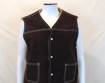 Vintage 70s JC Penny Suede Vest Shearling Sherpa Lined Brown Genuine Suede