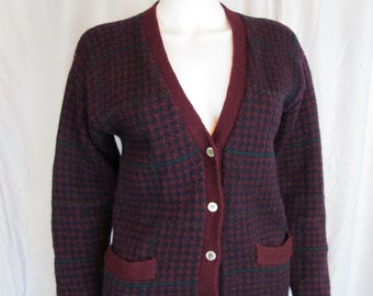 Vintage 80s Breeches Wool Herringbone Cardigan with Pockets Preppy S