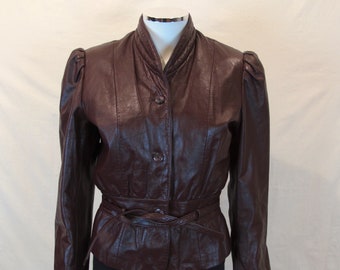 Vintage 70s Wilson's OxBlood Burgundy Women's Moto Peplum Leather Jacket