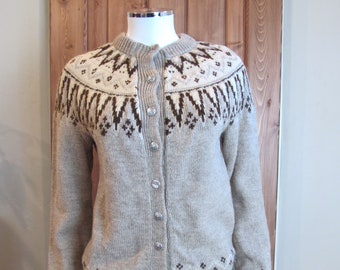 Vintage 60s Fair Isle Norwegian Wool Cardigan by Lulle Otterstad Oslo Norway