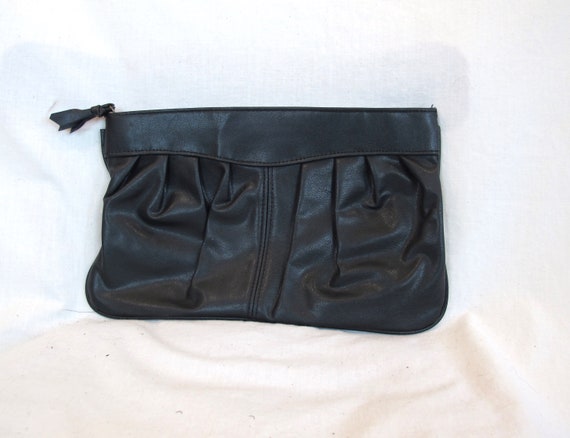 Vintage 80s Black Faux Leather Clutch Purse Handb… - image 1