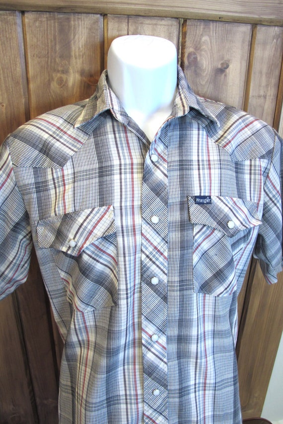 Awesome Vintage 80s Men's Gray Toned Plaid Wrangl… - image 2