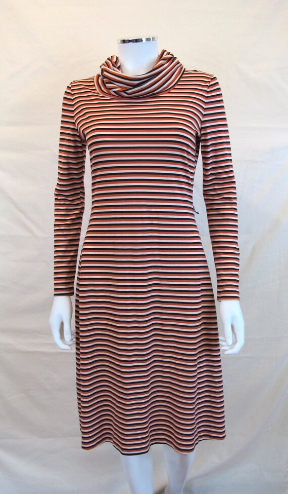 Vintage 70s Striped Copper Cowl Neck Simple Dress - image 6