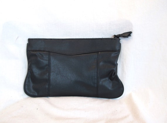 Vintage 80s Black Faux Leather Clutch Purse Handb… - image 2