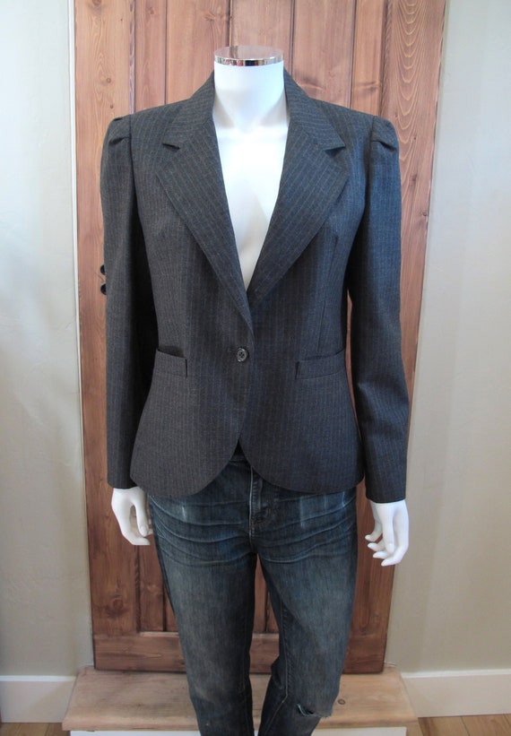 Vintage 90s Pure Wool Charcoal Pinstripe Blazer