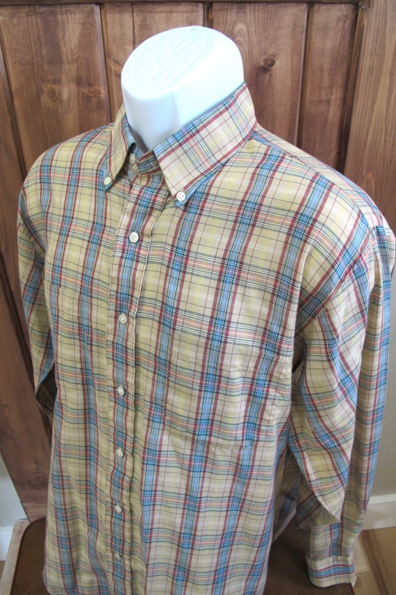 Vintage 70s Men's Plaid Button Down Shirt - image 4