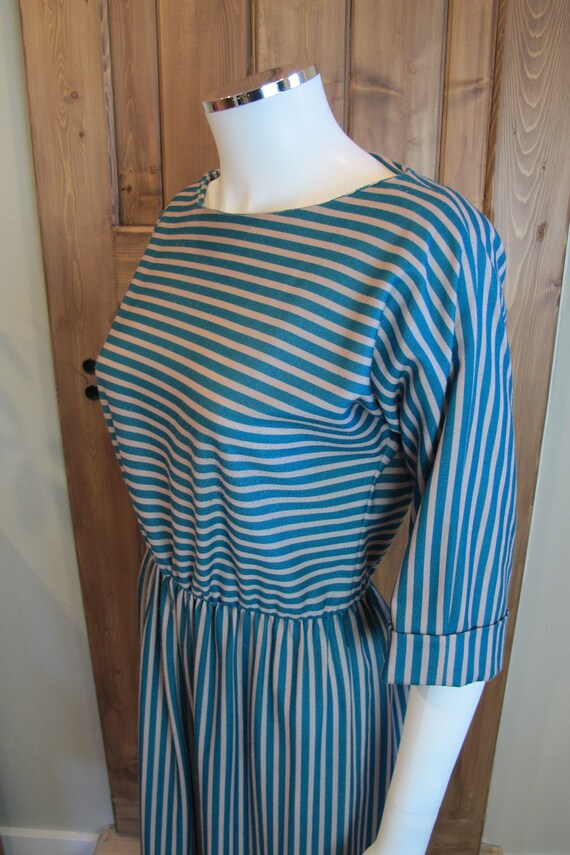 Vintage 70s/80s Lady Carol Teal and Tan Striped P… - image 5