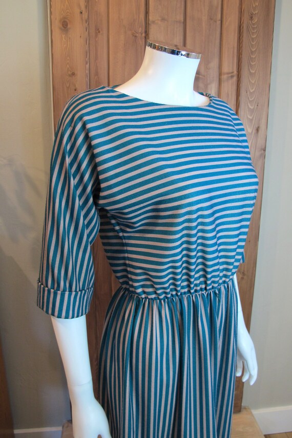 Vintage 70s/80s Lady Carol Teal and Tan Striped P… - image 9