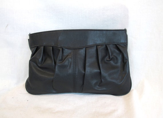 Vintage 80s Black Faux Leather Clutch Purse Handb… - image 4