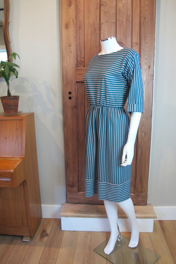 Vintage 70s/80s Lady Carol Teal and Tan Striped P… - image 4