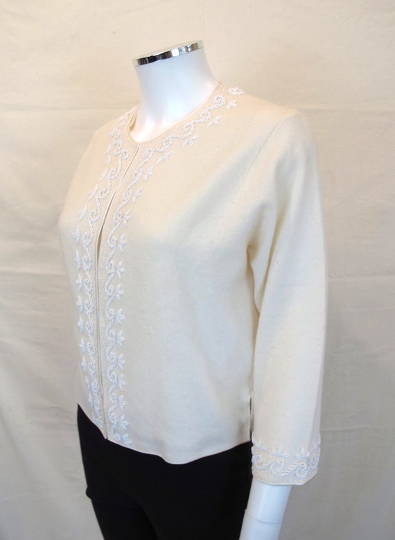 Gorgeous Vintage 50s Sweet Angora Beaded Ivory Ca… - image 5