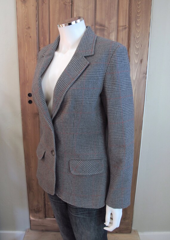 Vintage 80s Tan Jay Wool Tweed Houndstooth Blazer - image 4