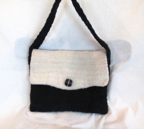 Adorable Handmade Wool Purse Handbag Black and Wh… - image 2