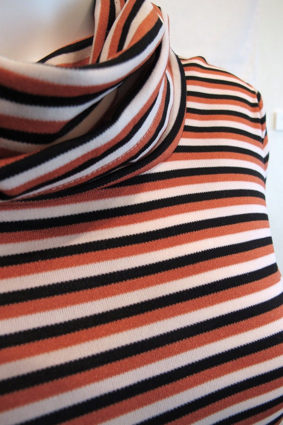 Vintage 70s Striped Copper Cowl Neck Simple Dress - image 5