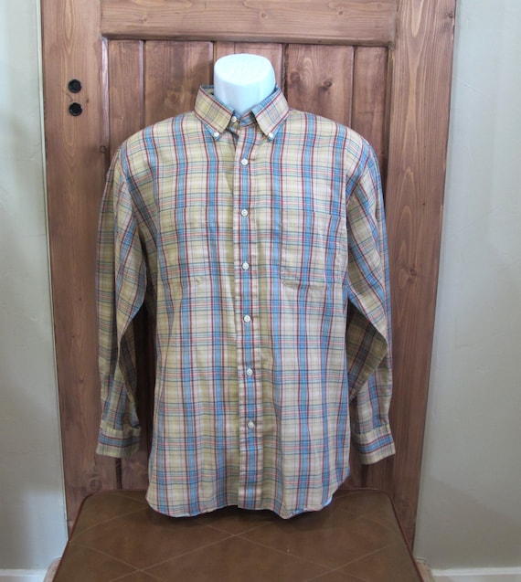 Vintage 70s Men's Plaid Button Down Shirt