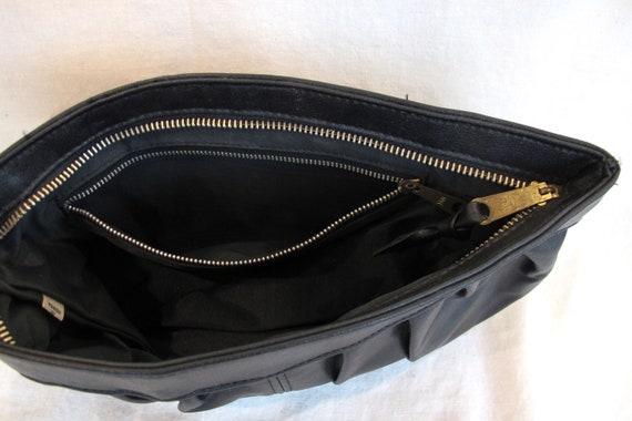 Vintage 80s Black Faux Leather Clutch Purse Handb… - image 3