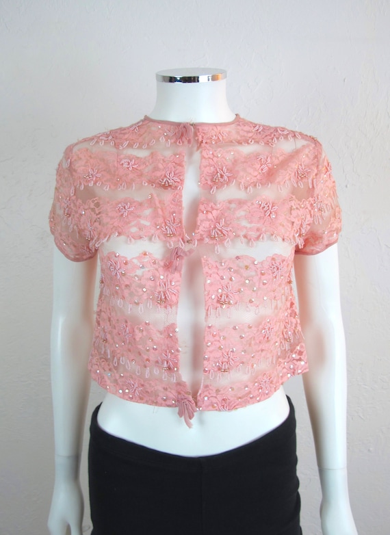 Gorgeous 50s/60s Lace Sequined Evening Wear Top Bl
