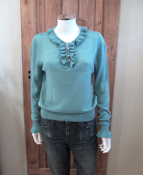 Vintage 80s Partners Light Teal Lightweight Pullov