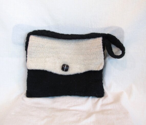 Adorable Handmade Wool Purse Handbag Black and Wh… - image 1