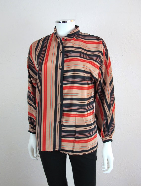 vintage afro stripe sleeveless button blouse m...
