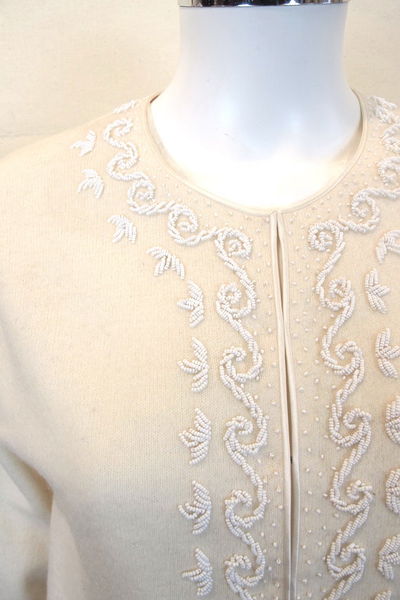 Gorgeous Vintage 50s Sweet Angora Beaded Ivory Ca… - image 2