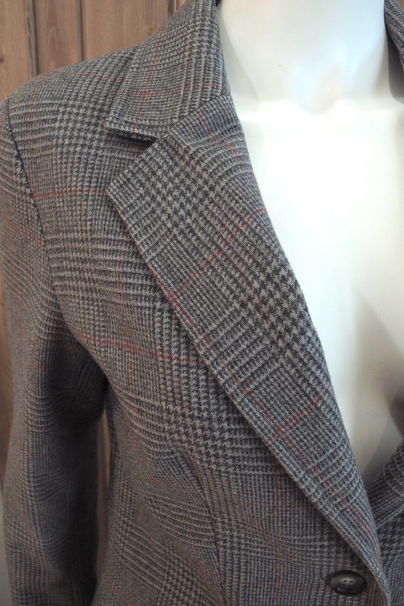 Vintage 80s Tan Jay Wool Tweed Houndstooth Blazer - image 3