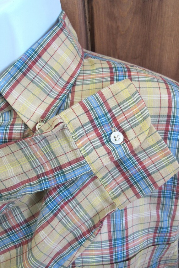 Vintage 70s Men's Plaid Button Down Shirt - image 6