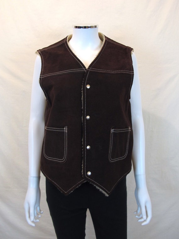 Vintage 70s JC Penny Suede Vest Shearling Sherpa L