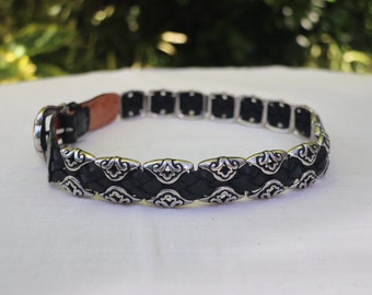 Vintage 90s R.O.C. Southwestern Style Black Leather and Silver Belt