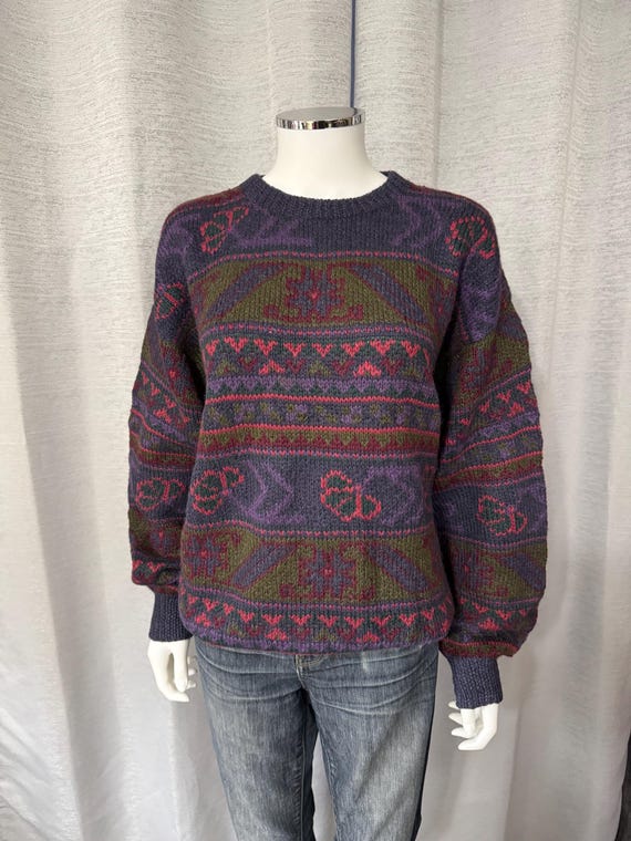 Façonnable, 80s/90s Faconnable Albert Goldberg Alpaca Floral Geometric Pullover Sweater