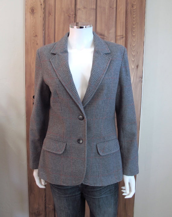 Vintage 80s Tan Jay Wool Tweed Houndstooth Blazer - image 1