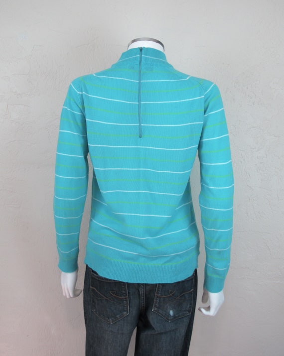 Vintage 70s Teal Sweater with Lime Green and Whit… - image 6