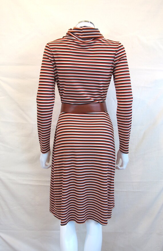 Vintage 70s Striped Copper Cowl Neck Simple Dress - image 4