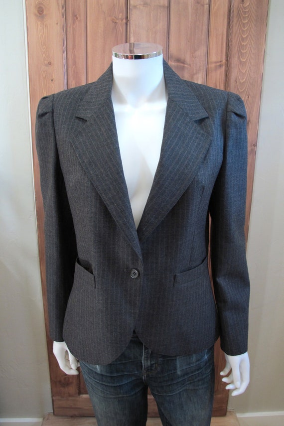 Vintage 90s Pure Wool Charcoal Pinstripe Blazer - image 2