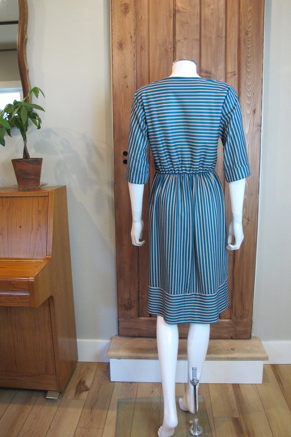 Vintage 70s/80s Lady Carol Teal and Tan Striped P… - image 7