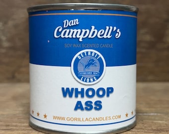Detroit Lions Soy Wax Candle: Dan Campbell &#39;Whoop Ass&#39; Scented Candle