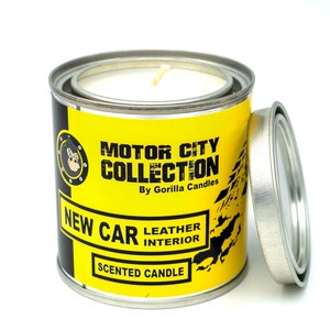 New Car Leather Interior - Car Guy Themed Candles - Motor City Candles, 8 ounce Soy Wax Paint Can Candle, Leather,
