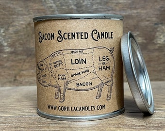 Bacon Scented Candle - soy wax smells like smokey bacon.