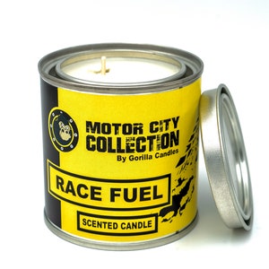 Race Fuel Scented Candle - Car Guy Themed Candles - Motor City Candles, 8 ounce Soy Wax Paint Can Candle Race Gas, Hi Octane