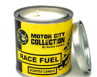 Candela profumata Race Fuel - Candele a tema Car Guy - Candele Motor City, Candela in barattolo di vernice con cera di soia da 8 once