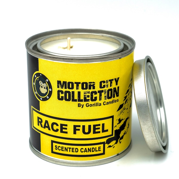 Race Fuel Scented Candle - Car Guy Themed Candles - Motor City Candles, 8 ounce Soy Wax Paint Can Candle