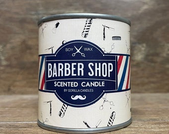 Barber Shop Candle - soy wax smells like shaving cream, aftershave. Barbasol scented,