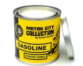Gasoline Scented Candle - Car Guy Themed Candles - Motor City Candles, 8 ounce Soy Wax Paint Can Candle