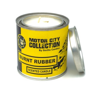 Burnt Rubber Scented Candle: Car Guy Gift, 8 oz Soy Wax Paint Can